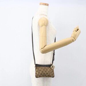 GUCCI GG Canvas Shoulder Bag Beige Gold 212216 Auth 156139